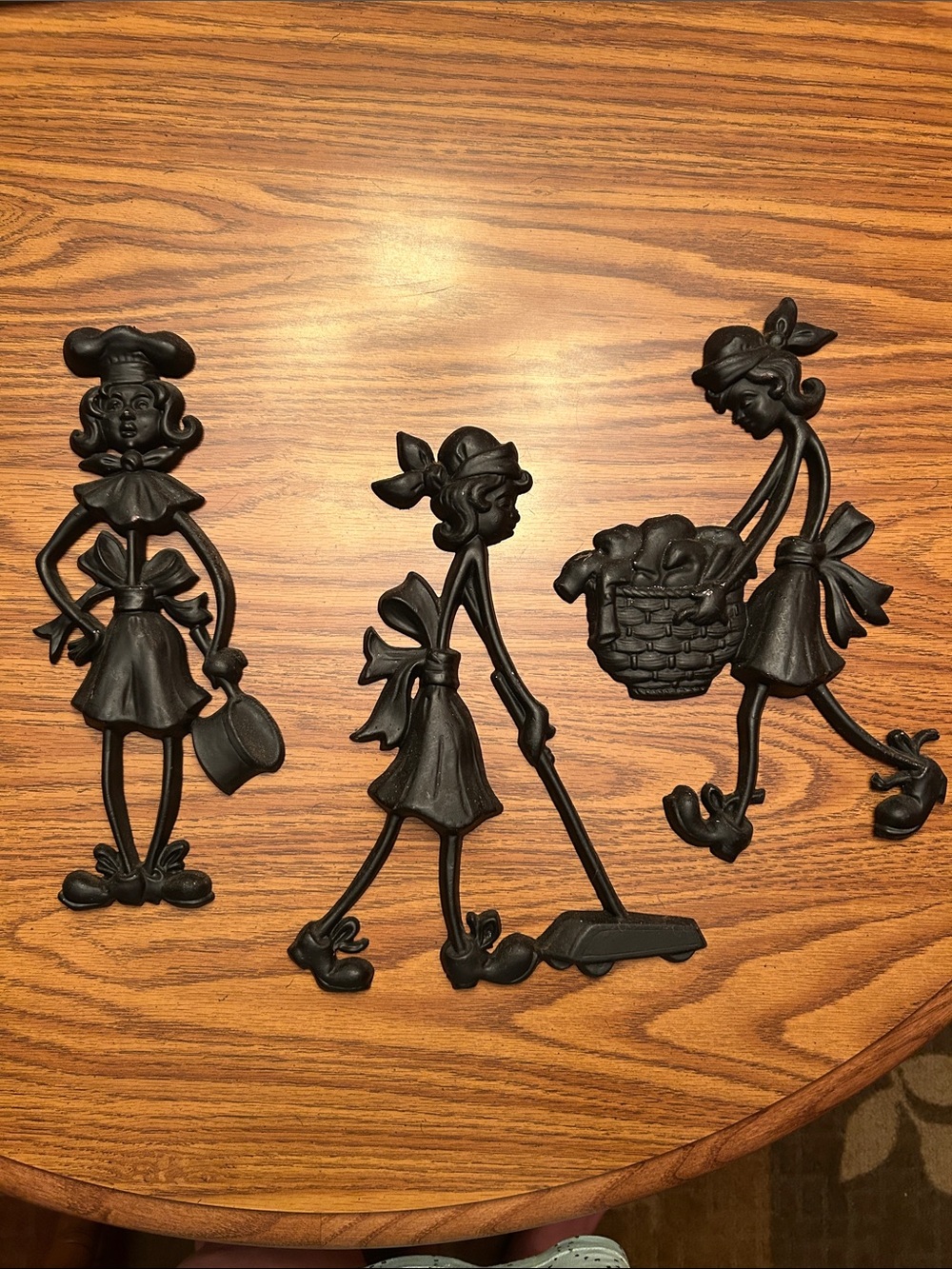 Vintage Sexton Wall Plaques – Set of 3 Cast Aluminum Women in Domestic Chores